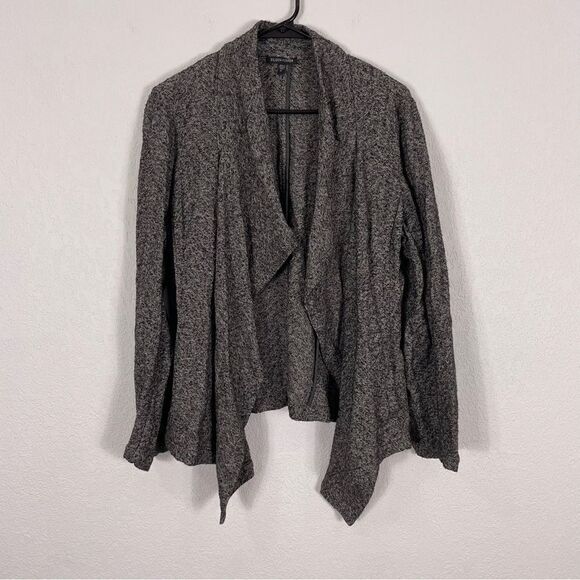 Eileen Fisher Heathered Grey and Black Drape Front Cardigan Sweater - Picture 1 of 7